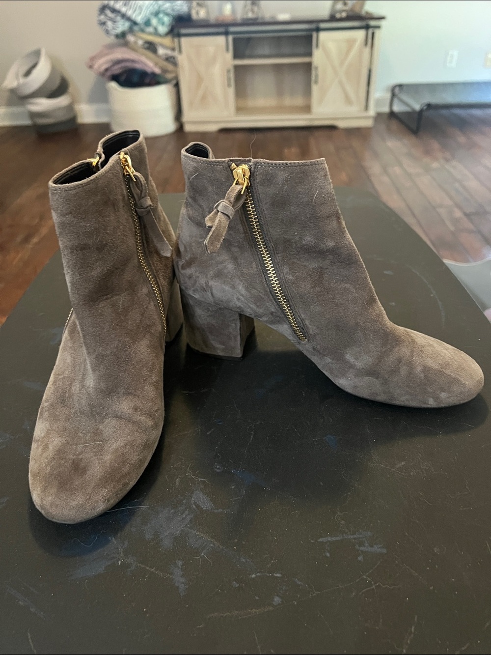 Cole Haan Grand Os Women's Taupe Suede Ankle Boots with Side Zip